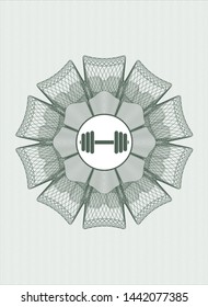 Green rosette. Linear Illustration with dumbbell icon inside