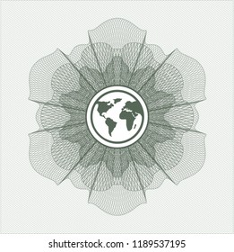 Green rosette. Linear Illustration with earth icon inside