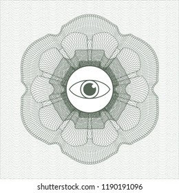 Green rosette. Linear Illustration with eye icon inside