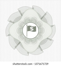 Green rosette. Linear Illustration with flag with money symbol inside icon inside