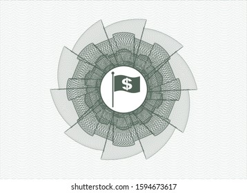 Green rosette. Linear Illustration with flag with money symbol inside icon inside