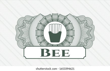 Green rosette. Linear Illustration. with fries icon and Bee text inside