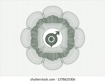 Green rosette. Linear Illustration with gender dysphoria icon inside