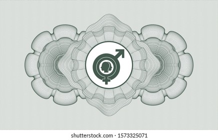 Green rosette. Linear Illustration. with gender dysphoria icon inside