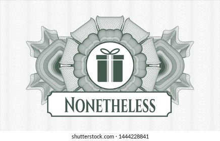 Green rosette. Linear Illustration. with gift box icon and Nonetheless text inside