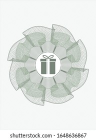 Green rosette. Linear Illustration with gift box icon inside