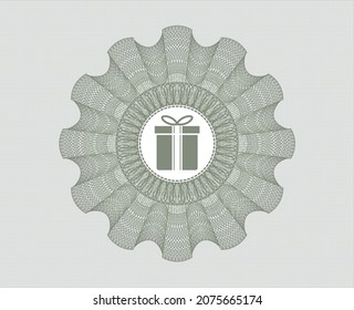 Green rosette. Linear Illustration. with gift box icon inside