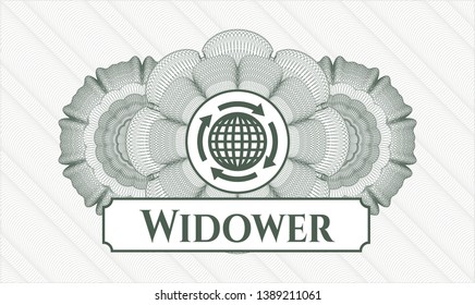 Green rosette. Linear Illustration. with globalization icon and Widower text inside
