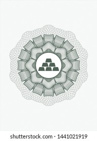 Green rosette. Linear Illustration with gold bullion icon inside