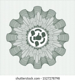 Green rosette. Linear Illustration with good customer feedback icon inside