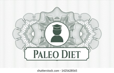 Green rosette. Linear Illustration. with graduation icon and Paleo Diet text inside