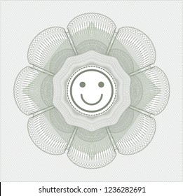 Green rosette. Linear Illustration with happy face icon inside