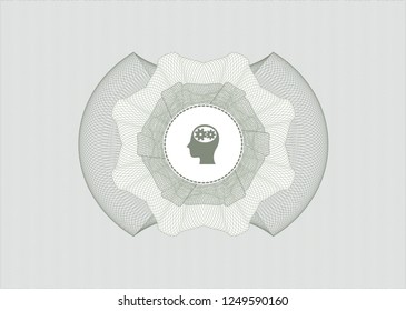 Green rosette. Linear Illustration with head with gears inside icon inside