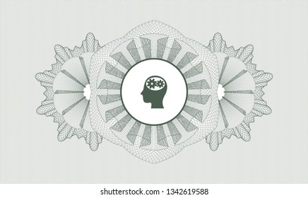 Green rosette. Linear Illustration. with head with gears inside icon inside