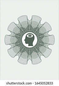 Green rosette. Linear Illustration with head with jigsaw puzzle piece icon inside