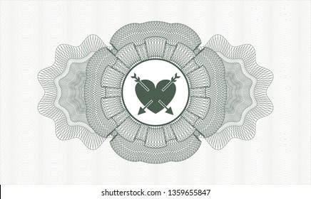 Green rosette. Linear Illustration. with heart with two arrows icon inside