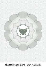 Rosette verde. Ilustración lineal. con corazón con dos flechas en el interior
