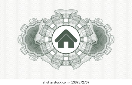 Green rosette. Linear Illustration. with home icon inside