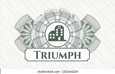 Green rosette. Linear Illustration. with hospital icon and Triumph text inside
