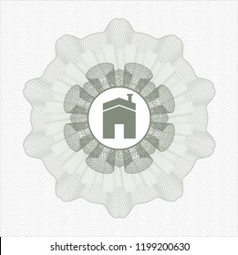 Green rosette. Linear Illustration with house icon inside