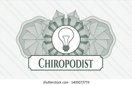 Green rosette. Linear Illustration. with idea icon and Chiropodist text inside