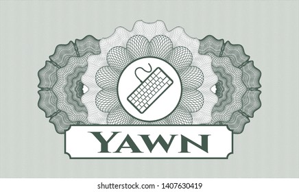 Green rosette. Linear Illustration. with keyboard icon and Yawn text inside