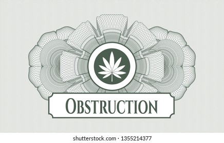 Green rosette. Linear Illustration. with marijuana leaf icon and Obstruction text inside