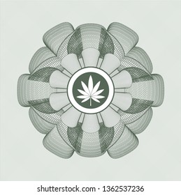 Green rosette. Linear Illustration with marijuana leaf icon inside