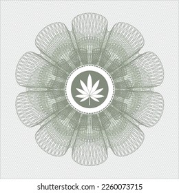 Green rosette. Linear Illustration. with marijuana leaf icon inside