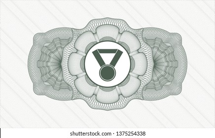 Green rosette. Linear Illustration. with medal icon inside