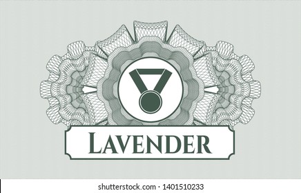 Green rosette. Linear Illustration. with medal icon and Lavender text inside