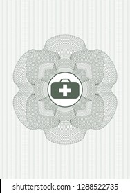 Green rosette. Linear Illustration with medical briefcase icon inside