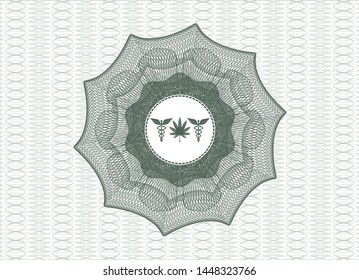 Green rosette. Linear Illustration with medicinal weed icon inside