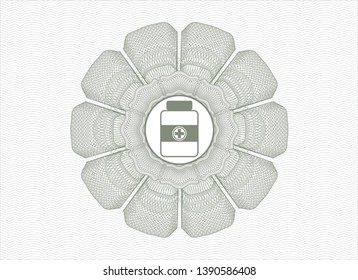 Green rosette. Linear Illustration with medicine bottle icon inside