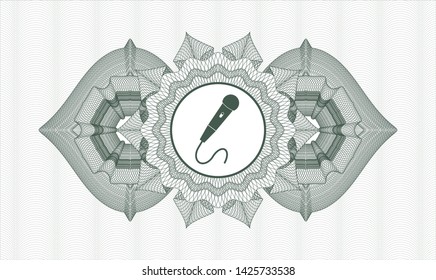 Green rosette. Linear Illustration. with microphone icon inside