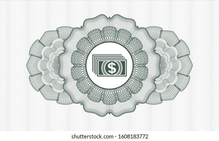 Green rosette. Linear Illustration. with money icon inside