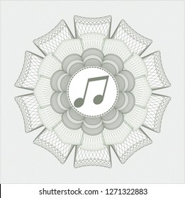 Green rosette. Linear Illustration with musical note icon inside