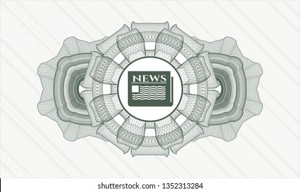 Green rosette. Linear Illustration. with newspaper icon inside