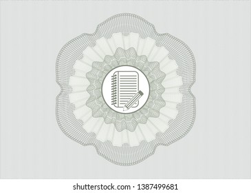 Green rosette. Linear Illustration with notebook with pencil icon inside