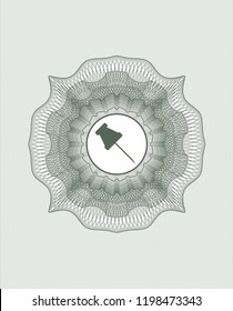 Green rosette. Linear Illustration with paper pin icon inside