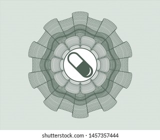 Green rosette. Linear Illustration with pill icon inside