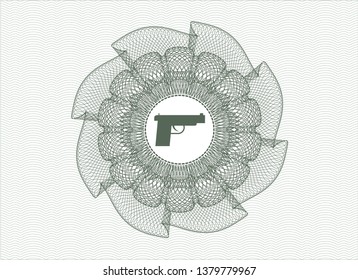 Green rosette. Linear Illustration with pistol icon inside