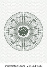 Green rosette. Linear Illustration. with pizza icon inside