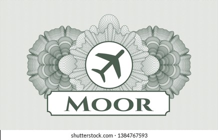 Green rosette. Linear Illustration. with plane icon and Moor text inside