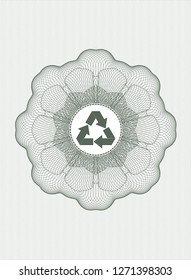 Green rosette. Linear Illustration with recycle icon inside