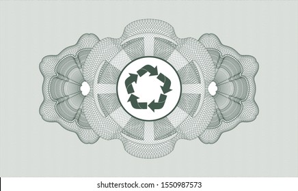 Green rosette. Linear Illustration. with recycle icon inside
