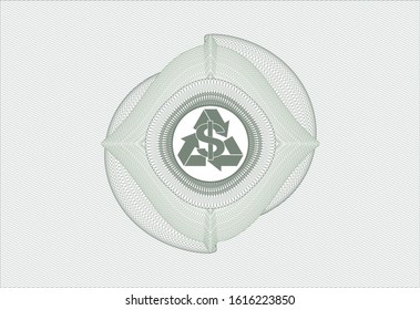 Green rosette. Linear Illustration with recycling business icon inside