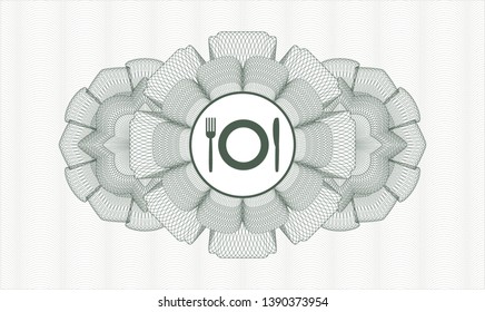 Green rosette. Linear Illustration. with restaurant icon inside
