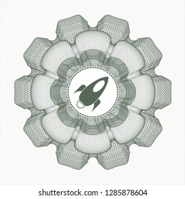 Green rosette. Linear Illustration with rocket icon inside