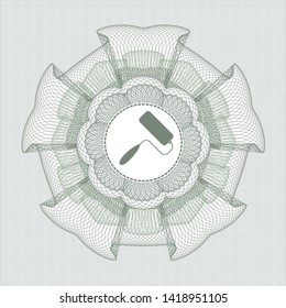 Green rosette. Linear Illustration with roller brush icon inside
